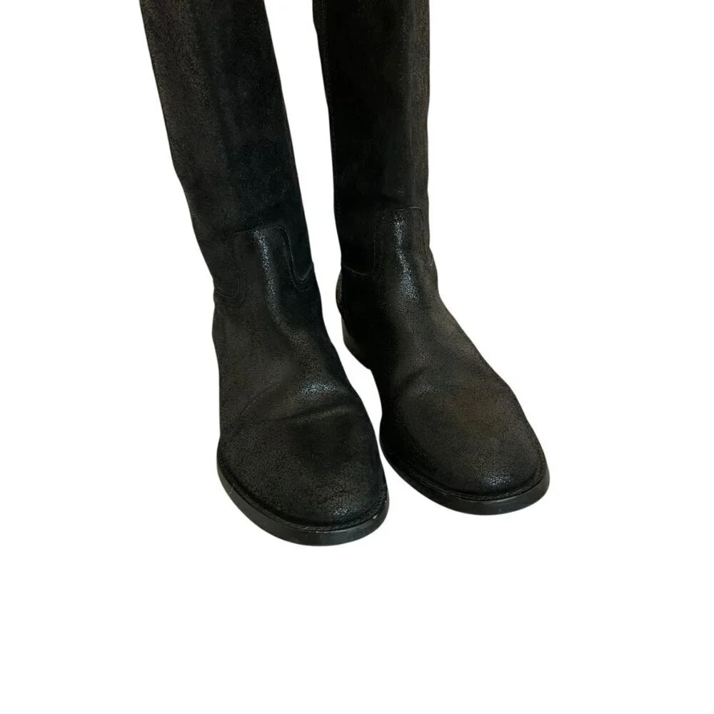Tory Burch Kiernan Black Caviar Tumbled Leather Tall Riding Boots Size 9 Women's